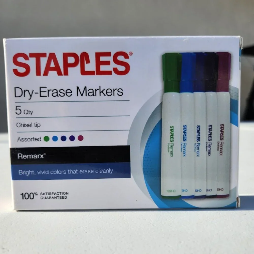 NEW Staples Dry Erase Markers 15 Count Chisel Tip Assorted Colors School Classro